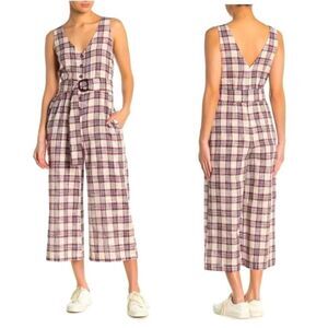 Anthropologie Moon‎ River Plaid Belted Wide Leg Cropped Jumpsuit Size Small NWOT